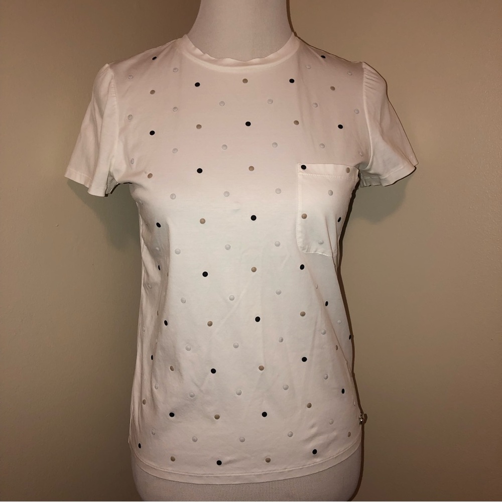 Chanel Authentic White Polka Dot Short Sleeved Tee,Size-38